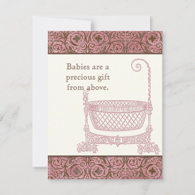 Baby Shower RSVP - Cuna de Damasco Marrón Rosa (Anverso)