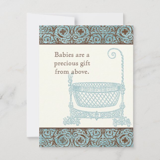 Baby Shower RSVP - Cuna de Damask de Blue Brown (Anverso)