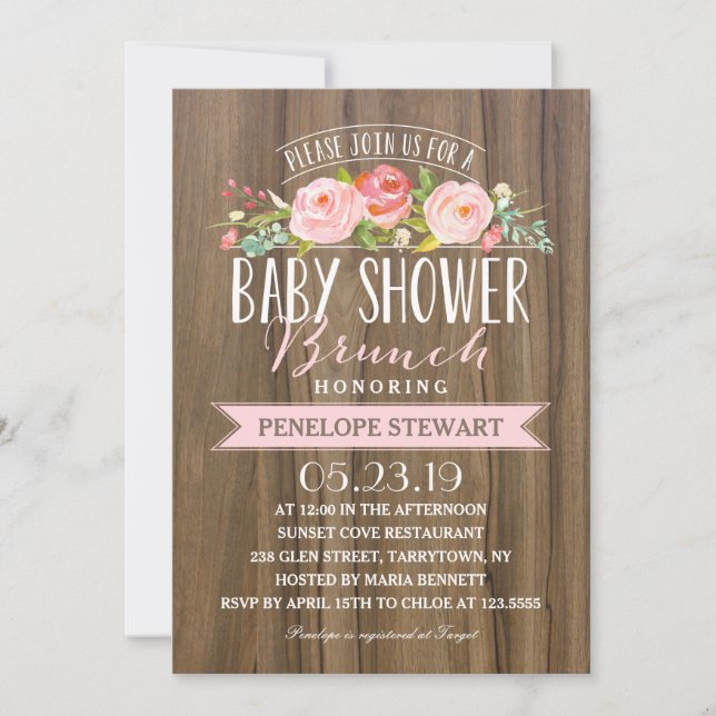 Baby Shower ruso | Rosa de invitación de Baby Show (Anverso)
