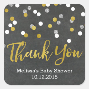 Baby Shower Silver Confetti Gold Gracias Pegatina