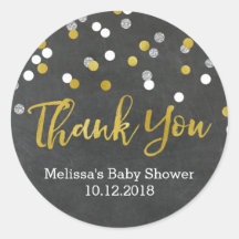 Baby Shower Silver Confetti Gold Gracias Pegatina