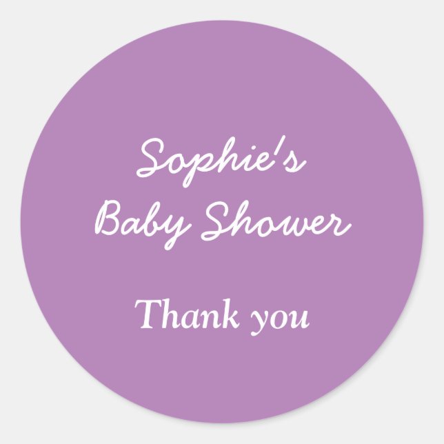 Baby Shower Soft Purple Gracias Pegatina (Anverso)