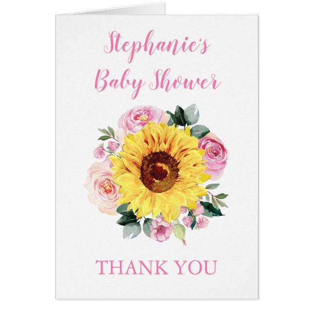 Baby Shower Sunflower Pink Floral Gracias (Frente)