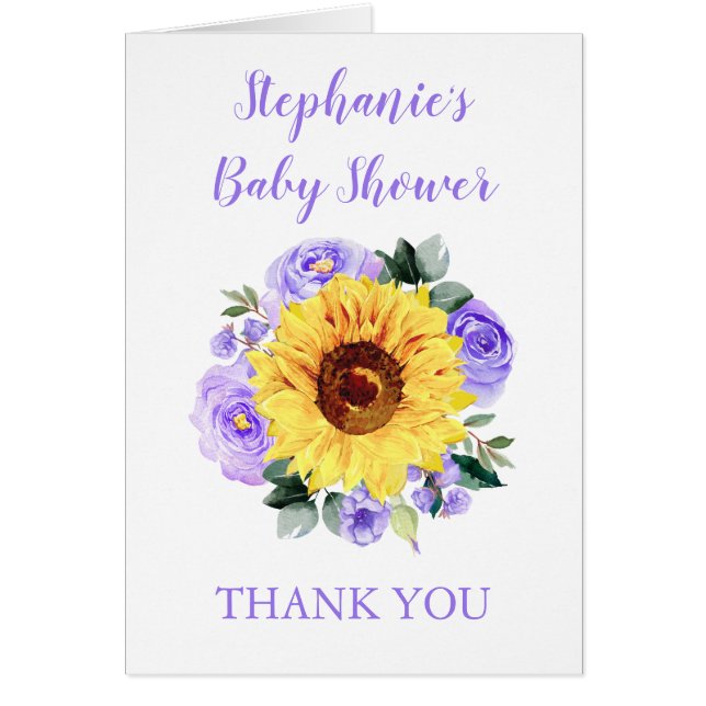 Baby Shower Sunflower Purple Floral Gracias (Frente)