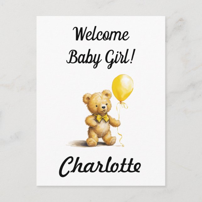 Baby Shower, Tarjeta De Oso De Teddy Personalizada (Anverso)