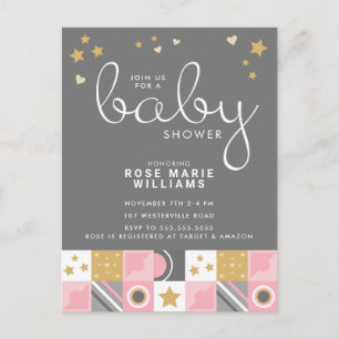 Baby Shower   Tarjeta postal Baby Pink Moon & Star