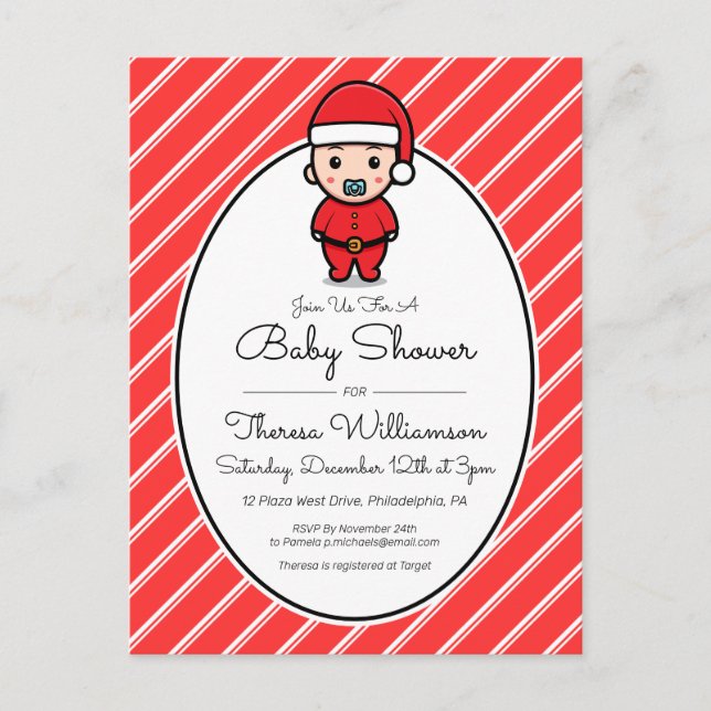 BABY SHOWER | Tarjeta postal Baby Santa Claus Cand (Anverso)