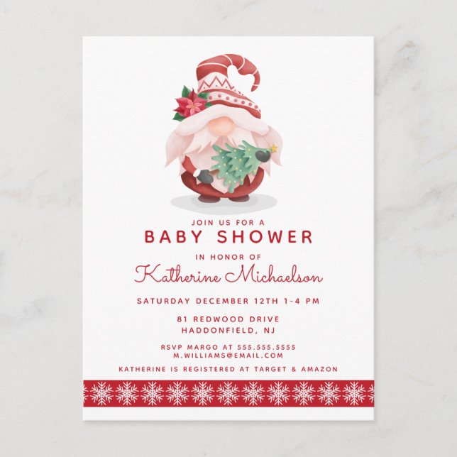BABY SHOWER | Tarjeta postal de Gnome de navidad (Anverso)