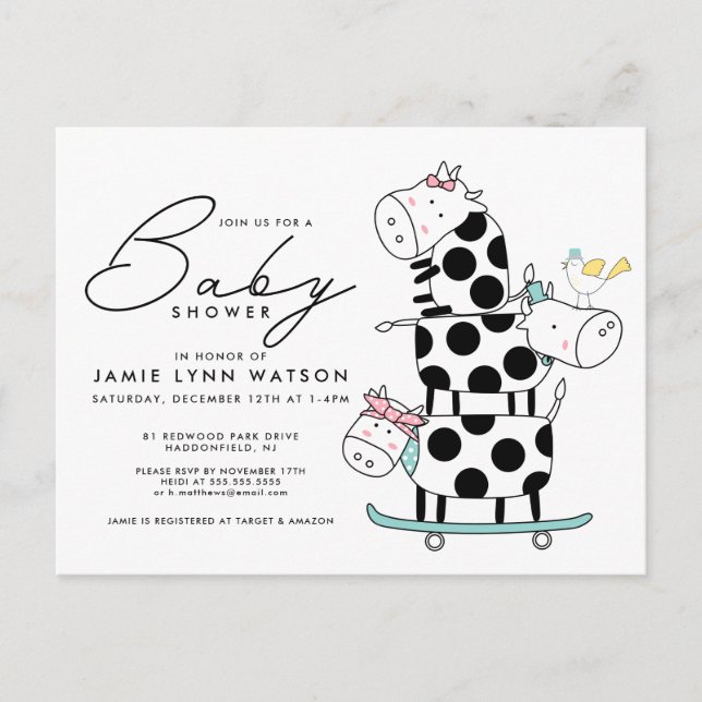 BABY SHOWER | Tarjeta Postal de Vacas Doodle Linda (Anverso)
