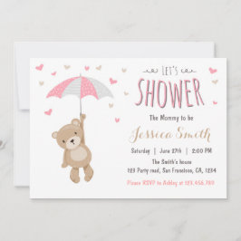 Baby Shower Teddy Bear Invitación Bebé Chica Rosa