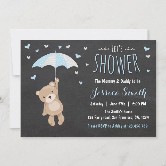 Baby Shower Teddy Bear Invitación Bebé Niño Azul (Anverso)
