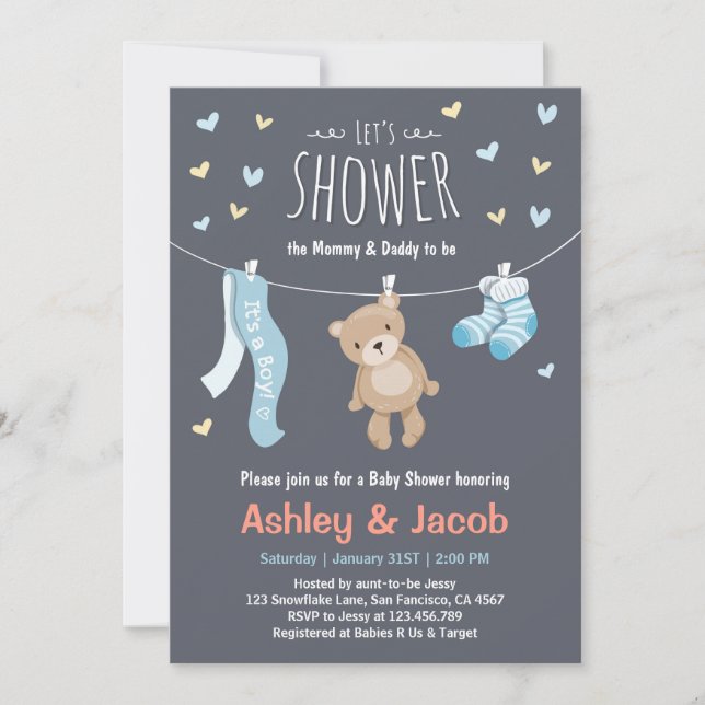 Baby Shower Teddy Bear Invitación ducha Blue Boy (Anverso)
