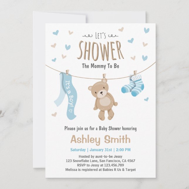 Baby Shower Teddy Bear Invitación Niño (Anverso)