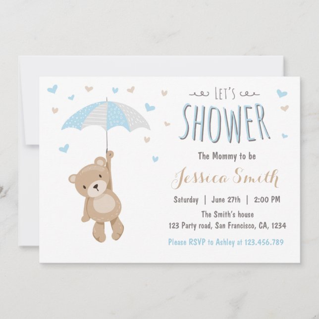 Baby Shower Teddy Bear Invitación Niño Niño Niño A (Anverso)