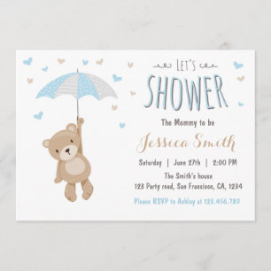 Baby Shower Teddy Bear Invitación Niño Niño Niño A