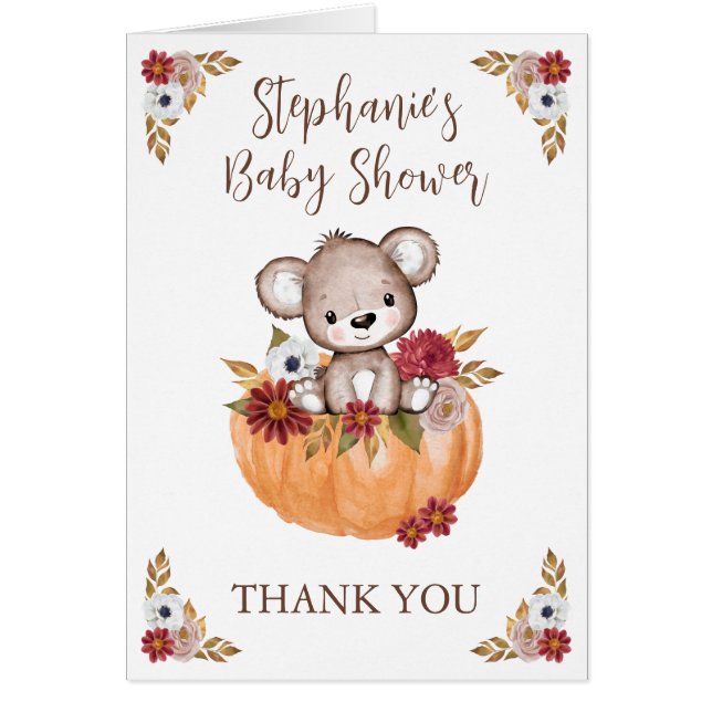 Baby Shower Teddy Bear Pumpkin Fall Gracias (Frente)