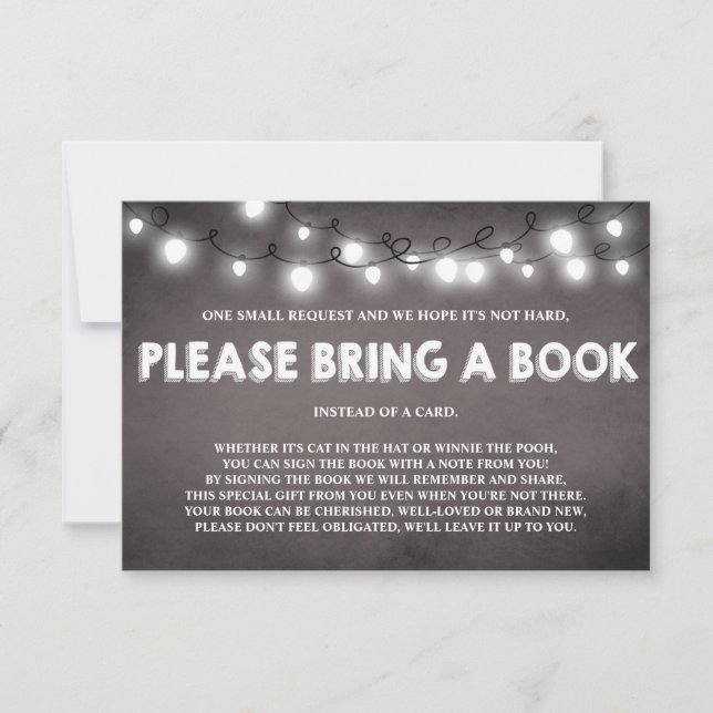 Baby Shower Trae una tarjeta de libro Luces rustic (Anverso)