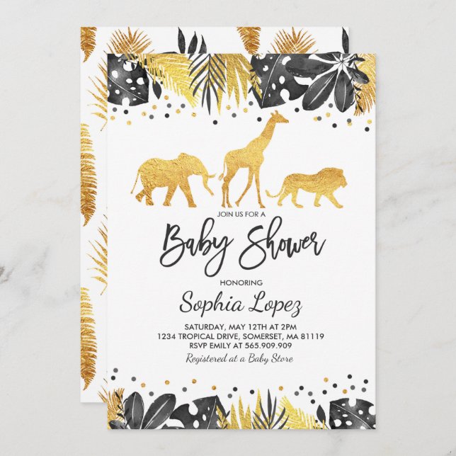 Baby Shower tropical de la invitación a Baby Showe (Anverso / Reverso)
