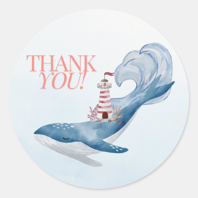 Baby Shower Whale Nautical Favor Gracias Pegatina (Anverso)