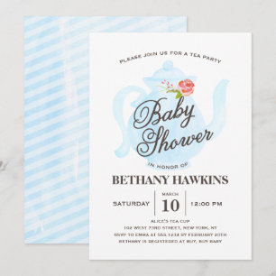 Baby Tea Fiesta   Invitación de Baby Shower   azul