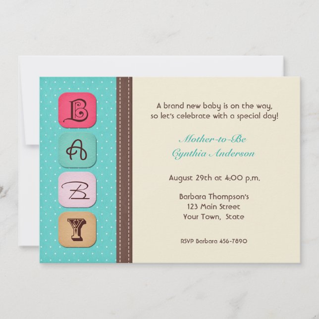 Baby Text bloquea la invitación de Baby Shower (Anverso)
