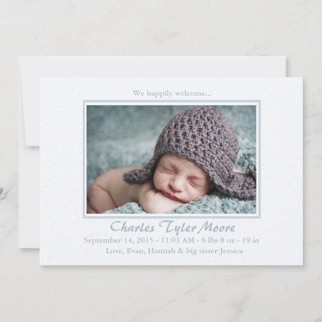 Baby Toile Blue - Anuncio del nacimiento de la fot (Anverso)