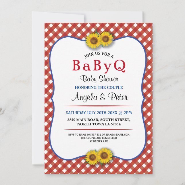 BABYQ Baby Shower BBQ Fiesta Parejas Invitación ro (Anverso)