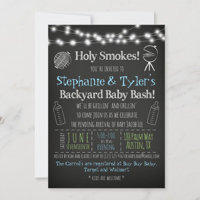BaByQ BBQ Baby Shower Invitación y tarjeta de libr (Anverso)