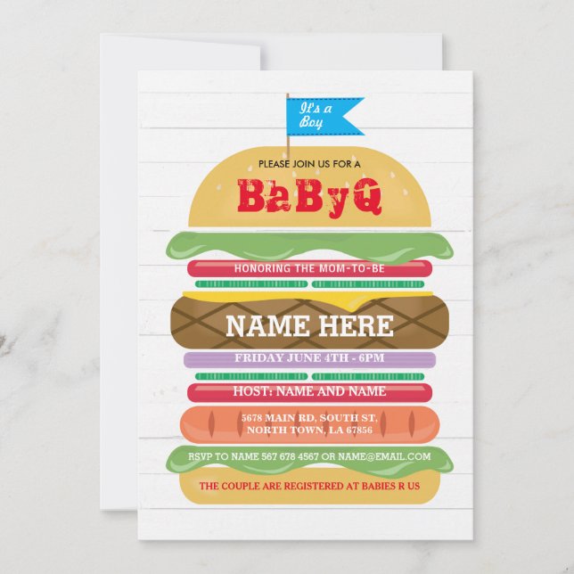 BaByQ BBQ Invitación a ducha de pareja de niños de (Anverso)