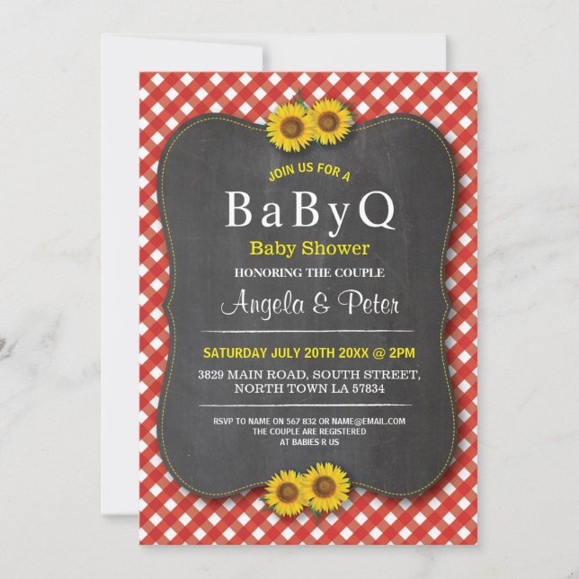 BABYQ Sunflower Baby Shower BBQ Pareja Invitación  (Anverso)