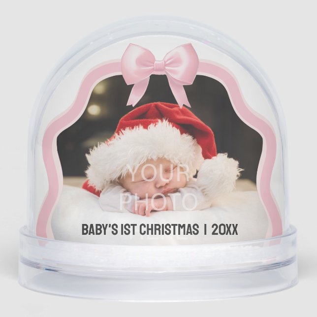 Baby's 1st Christmas Bow Snow Globe - Pink (Anverso)