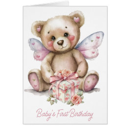 Babys First Birthday Teddy Bear Birthday Card