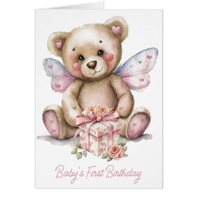 Babys First Birthday Teddy Bear Birthday Card (Frente)