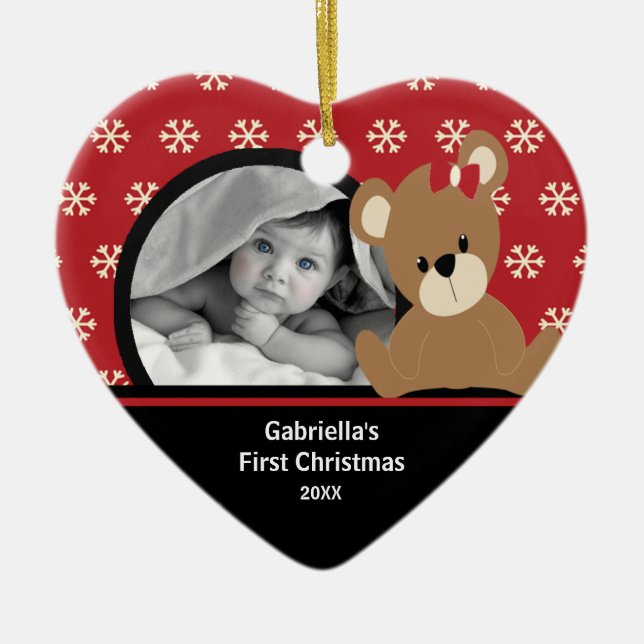 Babys primera foto de Navidad Ornamento Teddy Bear (Frente)