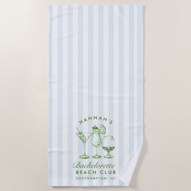 Bachelorette Blue & Green Retro Toalla de Playa Mo (Anverso)