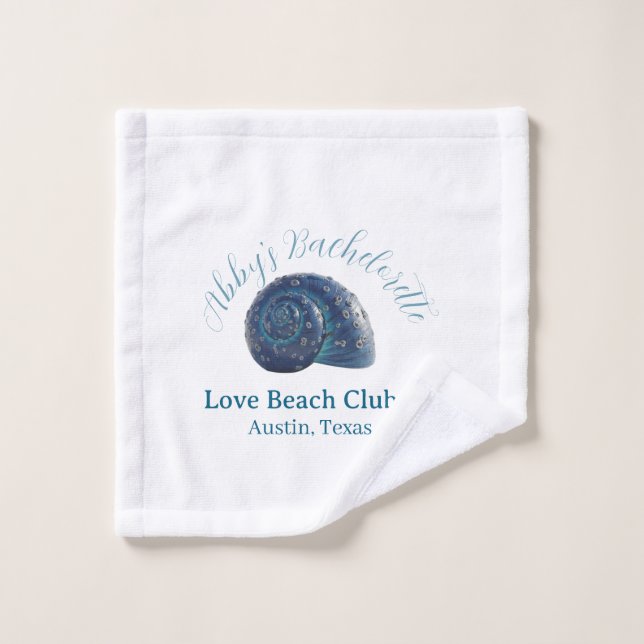 Bachelorette party beach club blue sea shell name  (Toallita)