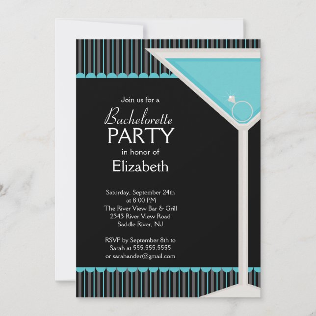 Bachelorette Party Invitación Martini Glass Blue (Anverso)