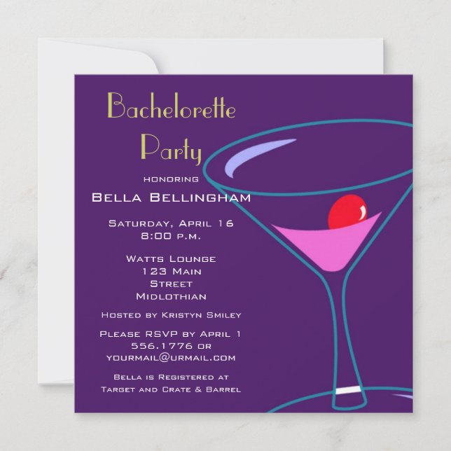 Bachelorette Party Martini Glass Invitación (Anverso)