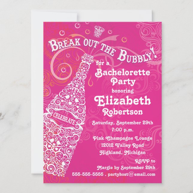 Bachelorette Pink Champagne invitación (Anverso)