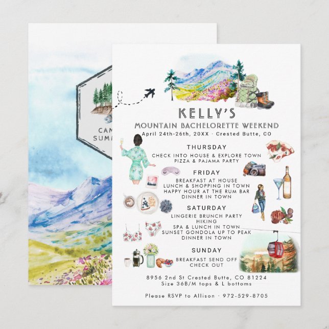 Bachelorette Weekend Itinerary | Campamento de ver (Anverso / Reverso)