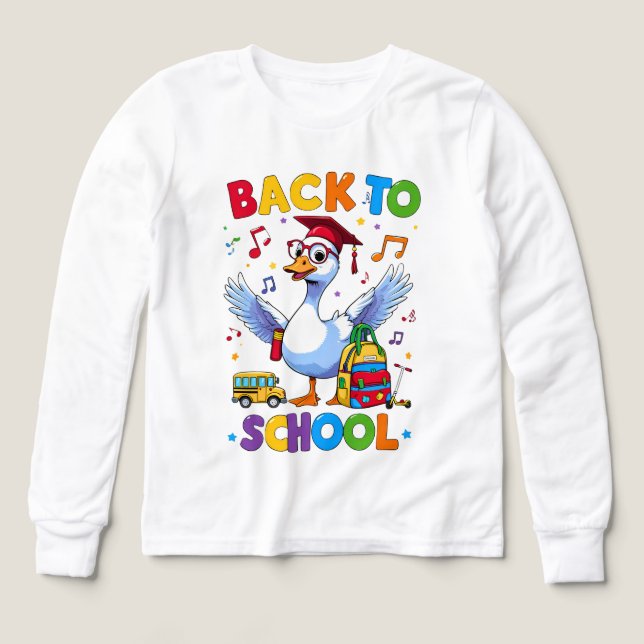 Back to School Goose – Colorful Fun T-Shirt Design (Diseño frontal)