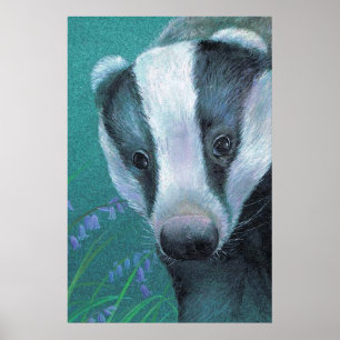 Badger en el poster de arte de los bosques de arán
