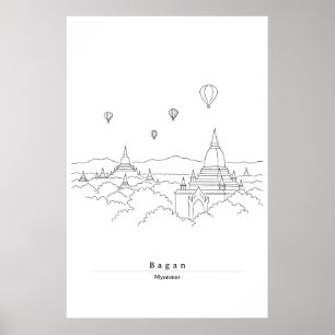 Bagan Myanmar Arte de Línea Minimalista   Pagoda