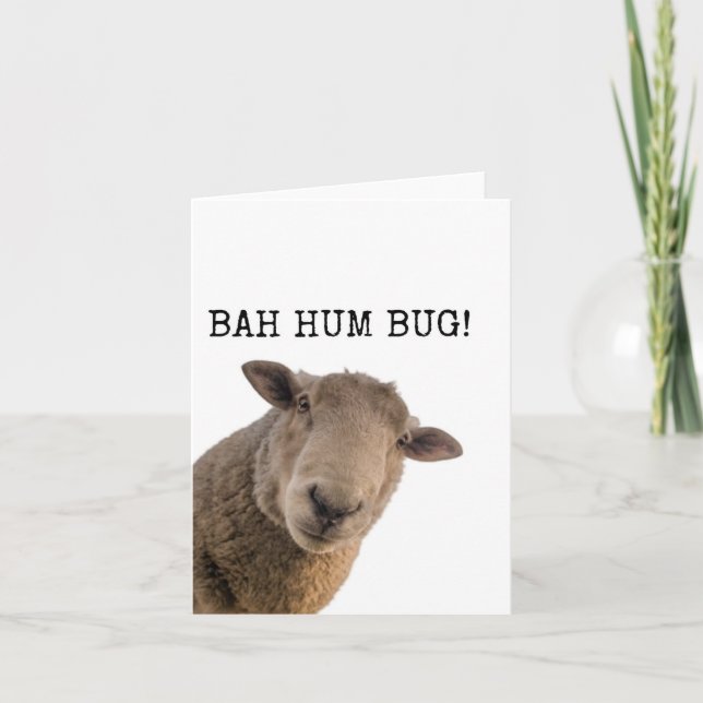 Bah Hum Bug, Funny, Cute, Sheep, Tarjeta de Navida (Anverso)