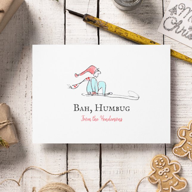 Bah Humbug Divertido Scrooge Victoriano Navidad (This funny Dickens Christmas card features my own elf drawing and Victorian typography.)