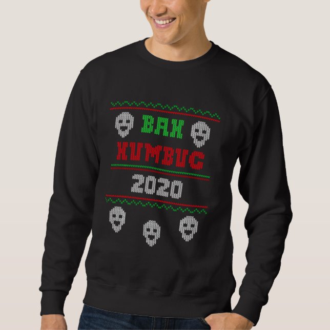 Bah Humbug Sweater Santa Hat Skull Stull Para La G (Anverso)
