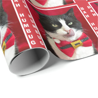 Bah Humbug Tuxedo Cat Navidades envolver papel