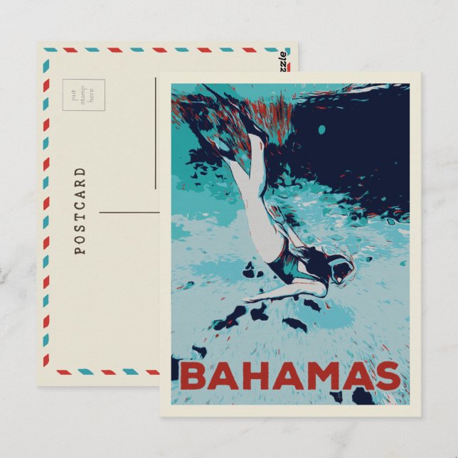 Bahamas Carribia, buceo con postal (Anverso / Reverso)