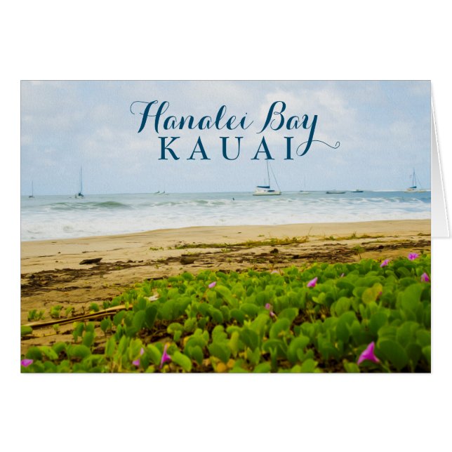 Bahía Hanalei Kauai Hawaii Beach & Boats (Anverso (Horizontal))