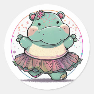 Bailando Hippo en un Pegatina redondo clásico de T